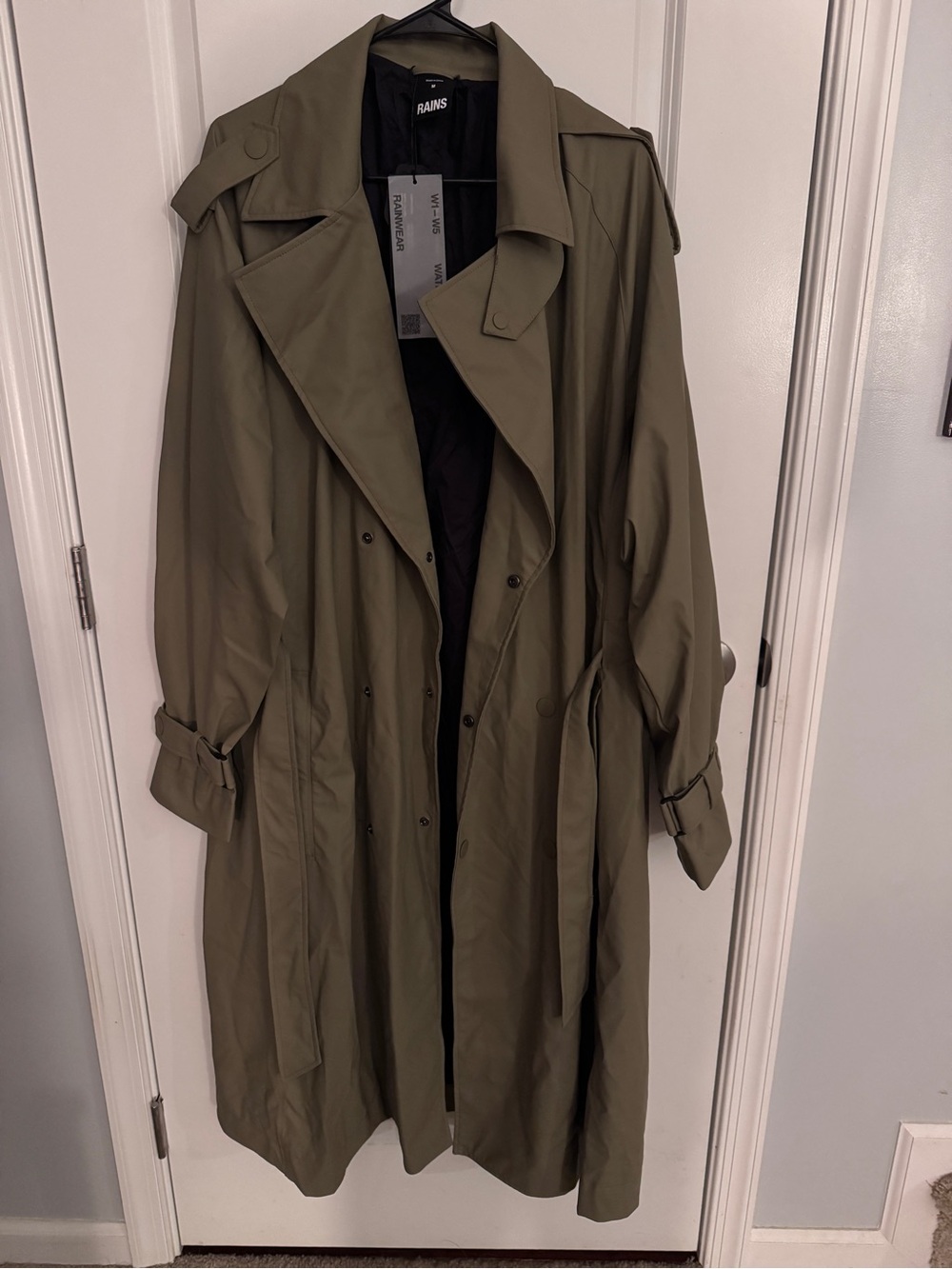 Rains Olive Green Long Trench Coat
